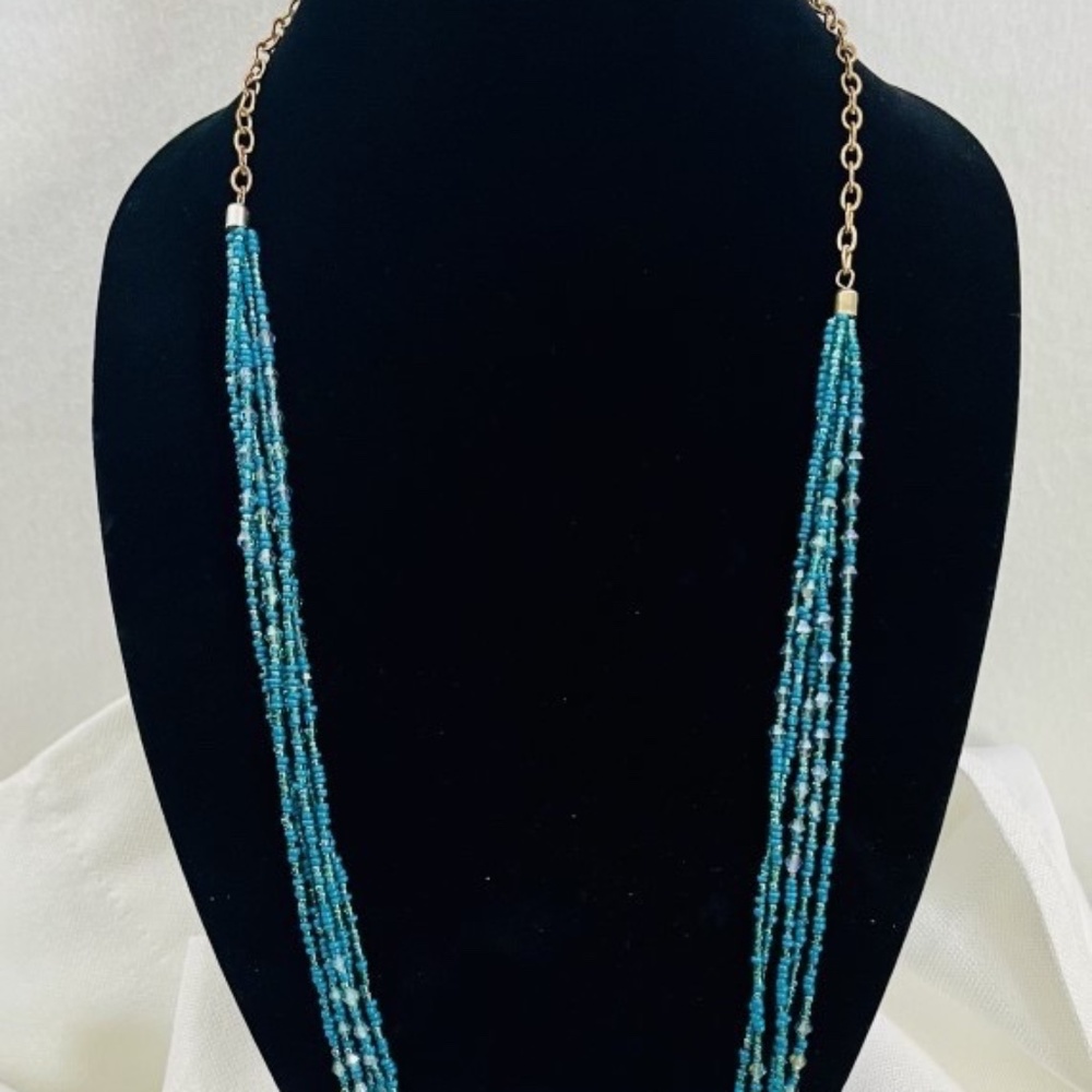 Unbranded Multi-strand Teal Turquoise Boho Style Seed Bead Necklace w Extender